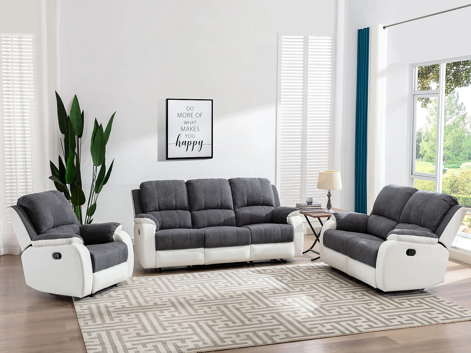 Kanapa 3+2+1 z funkcją relax z mikrofibry i ekoskóry w kolorze szarym i białym BRODY 588427 - obrazek 1