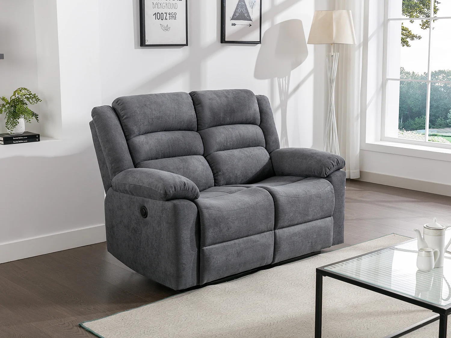 Kanapa 2-osobowa z elektryczną funkcją relax z szarą tapicerką - BUROLO 576795 - obrazek 1