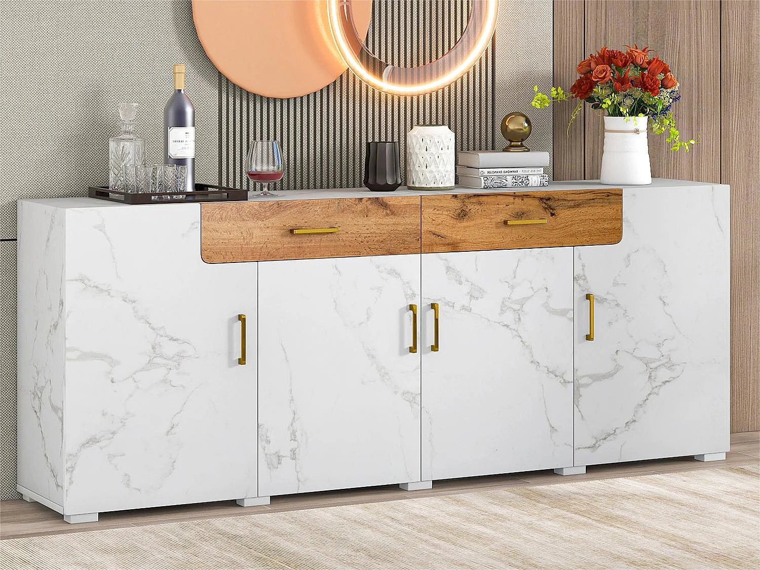 Bufet L 200cm – 4 drzwi z 2 szufladami – Biały 1543935
