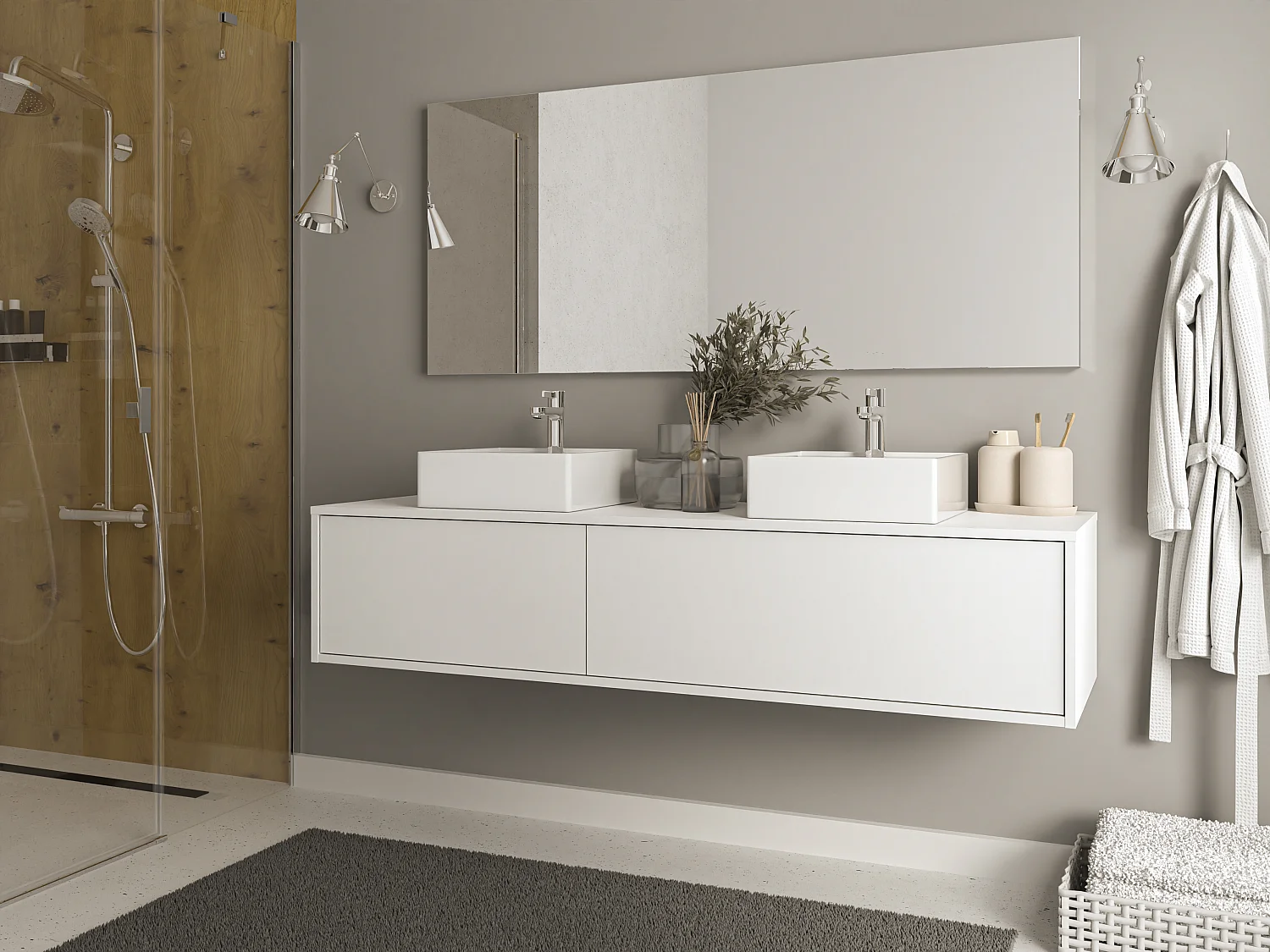 Szafka łazienkowa wisząca pod umywalkę - Biały - szer. 150 cm - ISAURE II 1282305 - obrazek 1