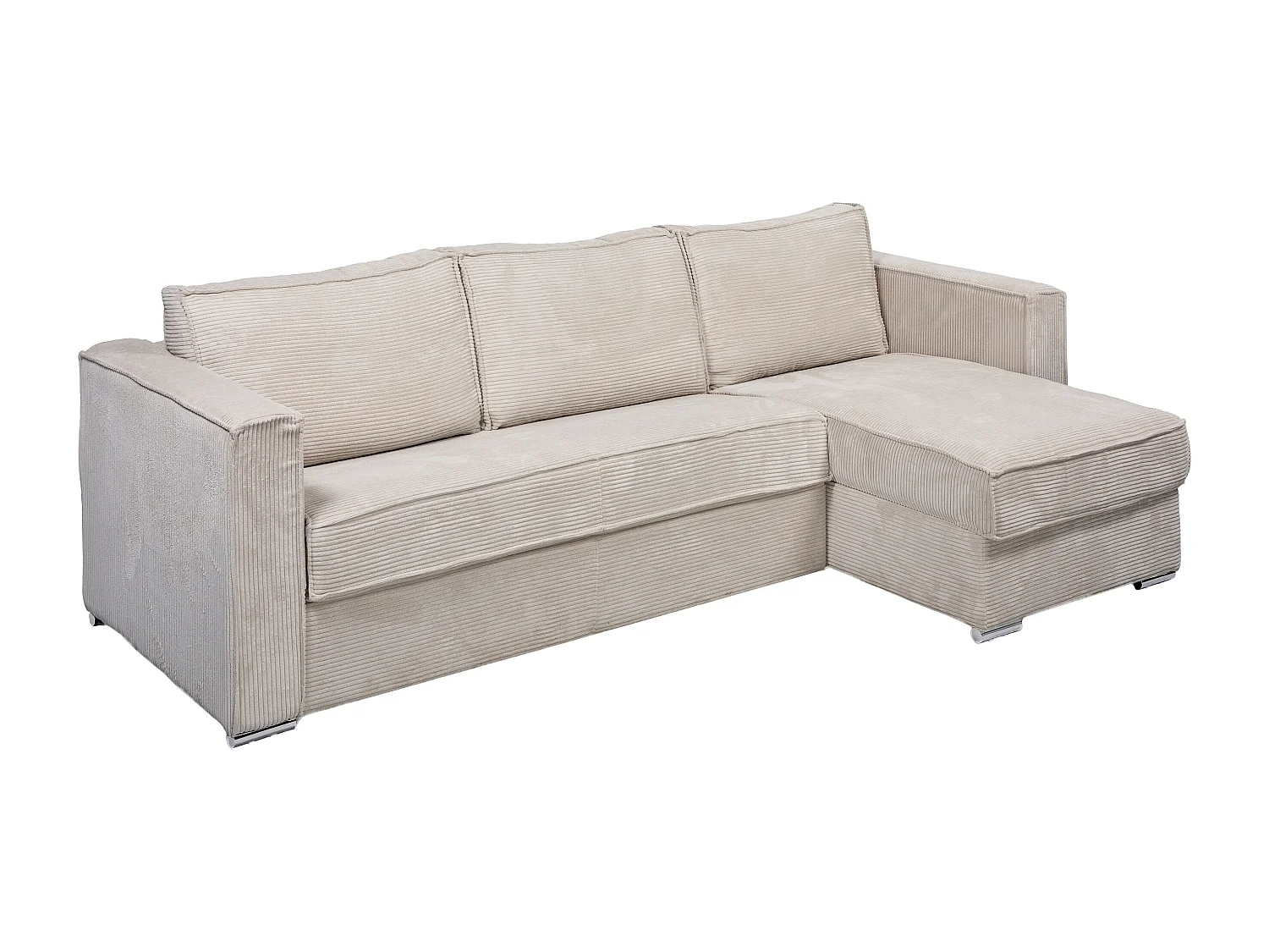 Kanapa narożna dwustronna rozkładana typu express z beżowego sztruksu - Miejsce do spania 160 cm - Materac 22 cm z pamięcią kształtu - LORETO 1657979 - obrazek 1