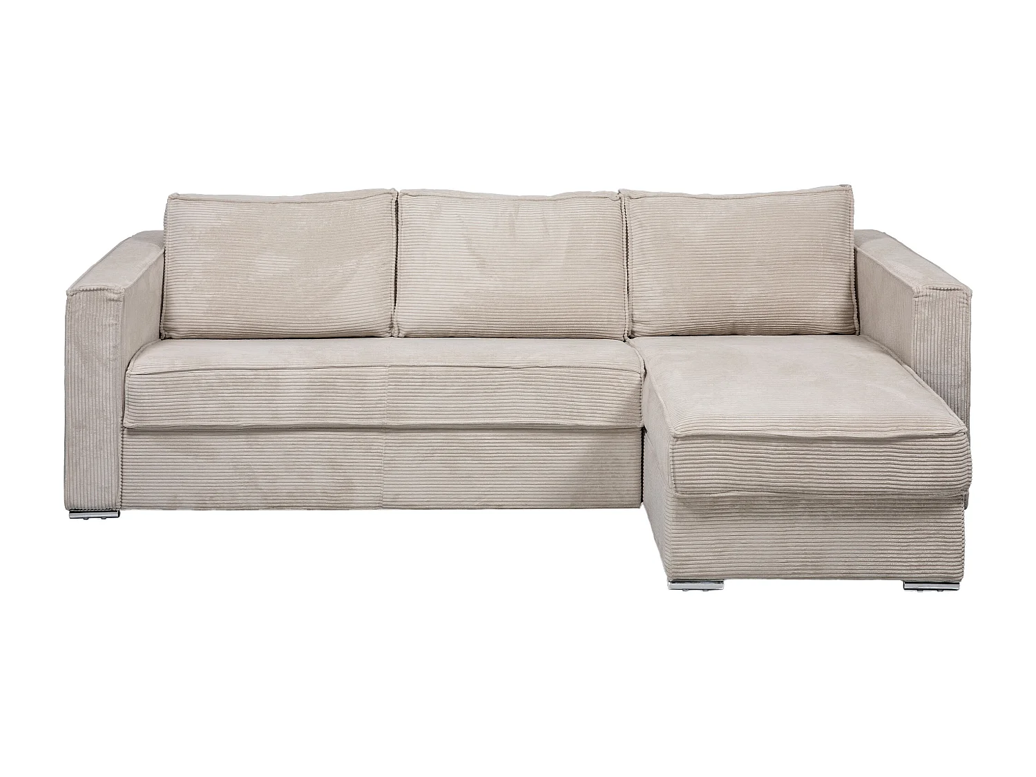 Kanapa narożna dwustronna rozkładana typu express z beżowego sztruksu – Miejsce do spania z szerokimi listewkami 140 cm – Materac 18 cm – LORETO 1655425