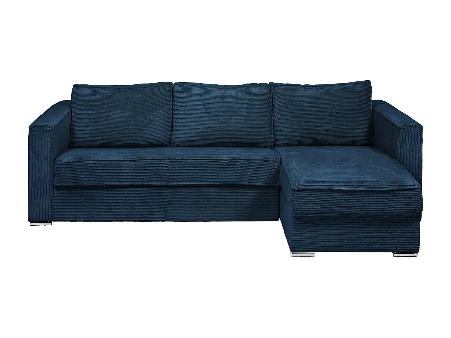 Kanapa narożna dwustronna rozkładana typu express z ciemnoniebieskiego sztruksu – Miejsce do spania z szerokimi listewkami 140 cm – Materac 22 cm z pamięcią kształtu – LORETO 1655505