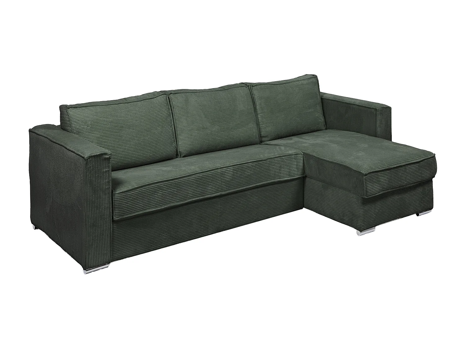 Kanapa narożna dwustronna rozkładana typu express z zielonego sztruksu - Miejsce do spania 160 cm - Materac 18 cm - LORETO 1657029 - obrazek 1