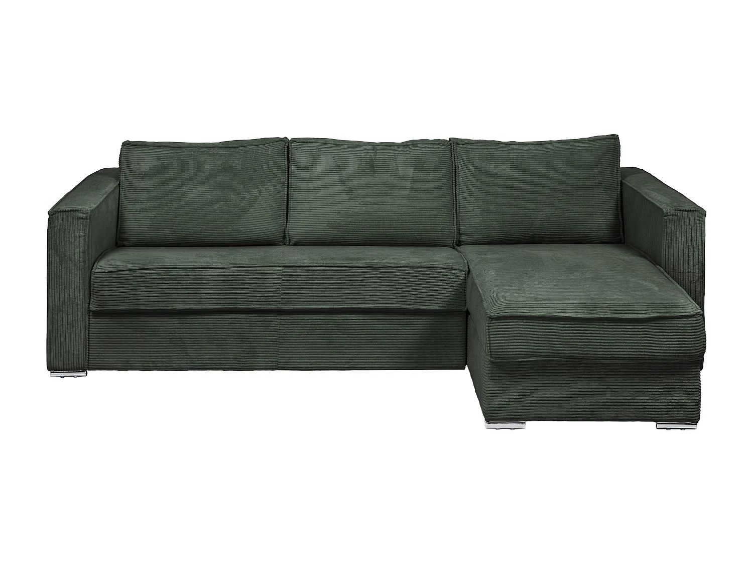 Kanapa narożna dwustronna rozkładana typu express z zielonego sztruksu – Miejsce do spania z szerokimi listewkami 140 cm – Materac 22 cm z pamięcią kształtu – LORETO 1655525