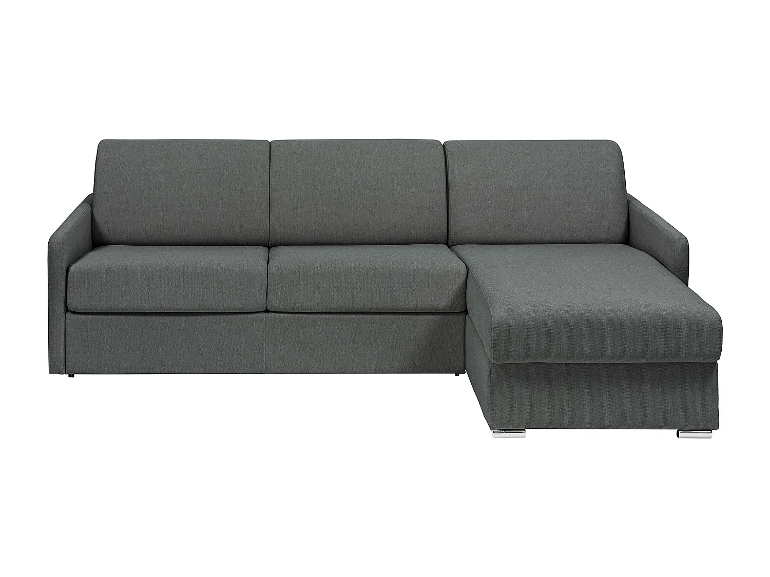 Kanapa narożna dwustronna rozkładana typu express z szarą tapicerką - Miejsce do spania 160 cm z szerokimi listewkami - Materac 14 cm - CALIFE 1654219 - obrazek 1
