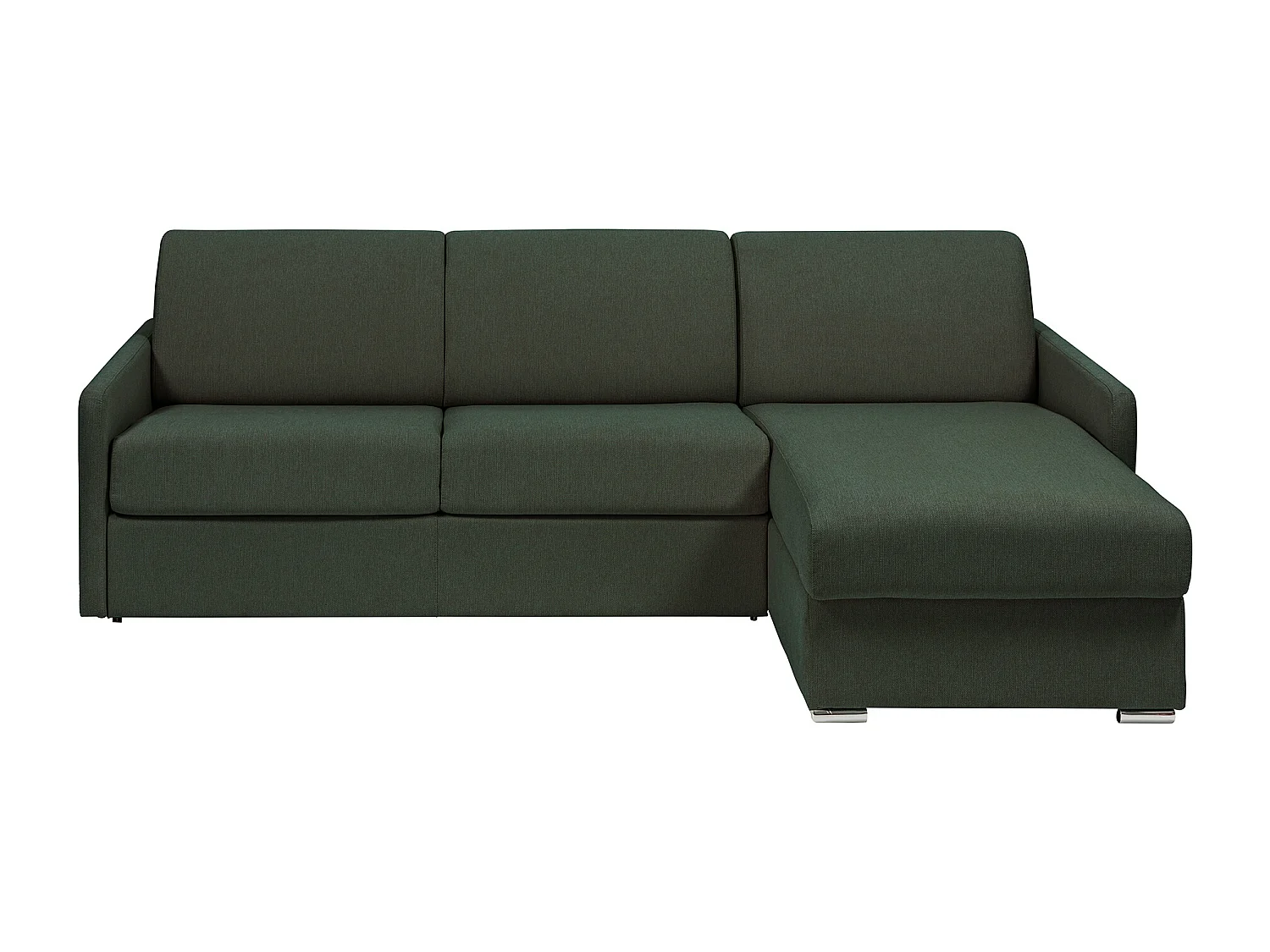 Kanapa narożna dwustronna rozkładana typu express z tapicerką w butelkowej zieleni - Miejsce do spania 160 cm z szerokimi listewkami - Materac 18 cm - CALIFE 1654235 - obrazek 1
