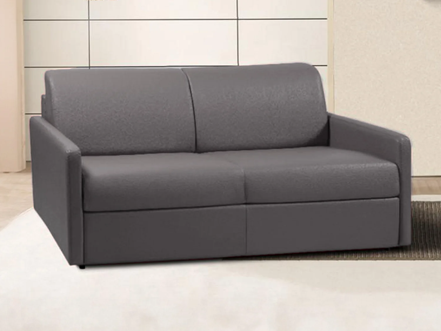 Kanapa 3-osobowa rozkładana typu expres z ekoskóry CALIFE - Szary - Miejsce do spania 140 cm - Materac 14 cm 129407 - obrazek 1