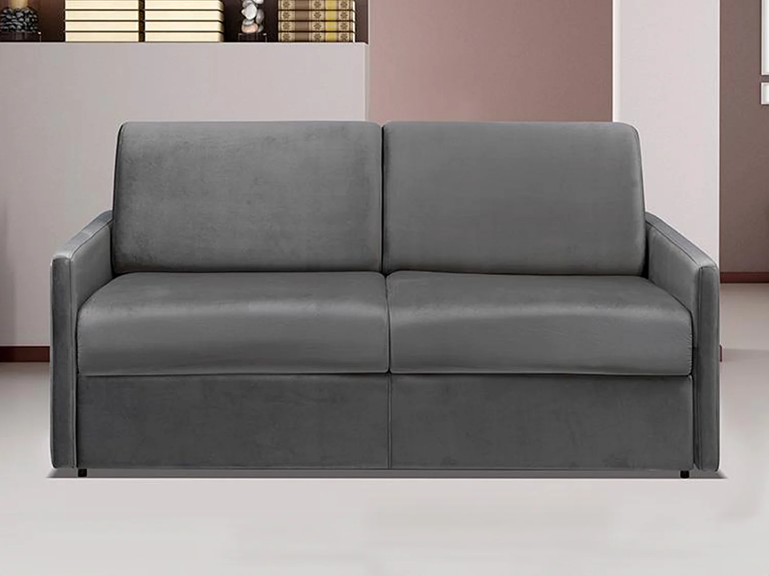 Kanapa 3-osobowa rozkładana typu expres z weluru CALIFE - Antracytowy - Miejsce do spania 140 cm - Materac 18 cm 129497 - obrazek 1