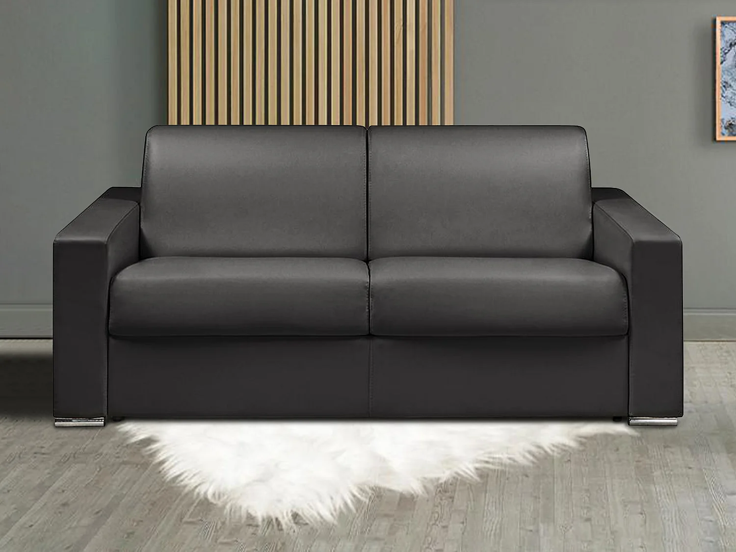 Kanapa 3-osobowa z ekspresowym mechanizmem rozkładania z ekoskóry CALITO - Czarny - Wymiary miejsca do spania: 140 cm - Materac 14 cm 129537 - obrazek 1