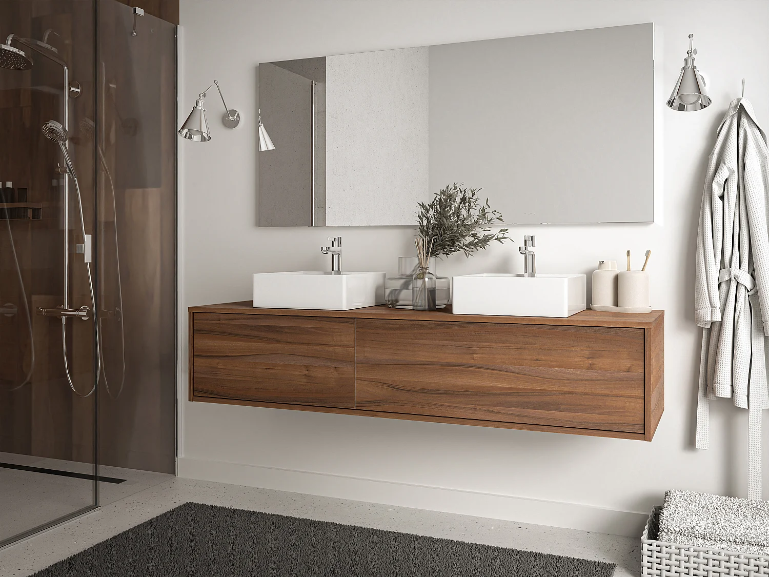 Szafka łazienkowa wisząca pod umywalkę - Naturalny ciemny - szer. 150 cm - ISAURE II 1282303 - obrazek 1
