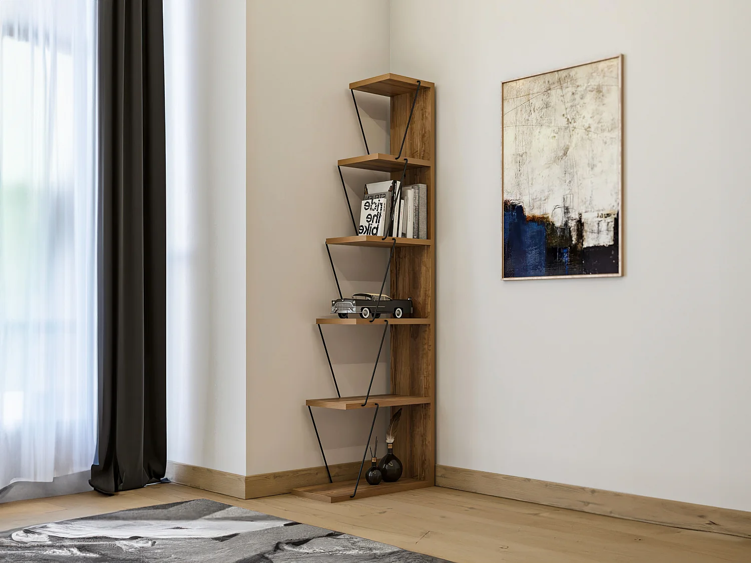 Biblioteczka z 5 półkami – Naturalny i czarny – DELORY 1727949