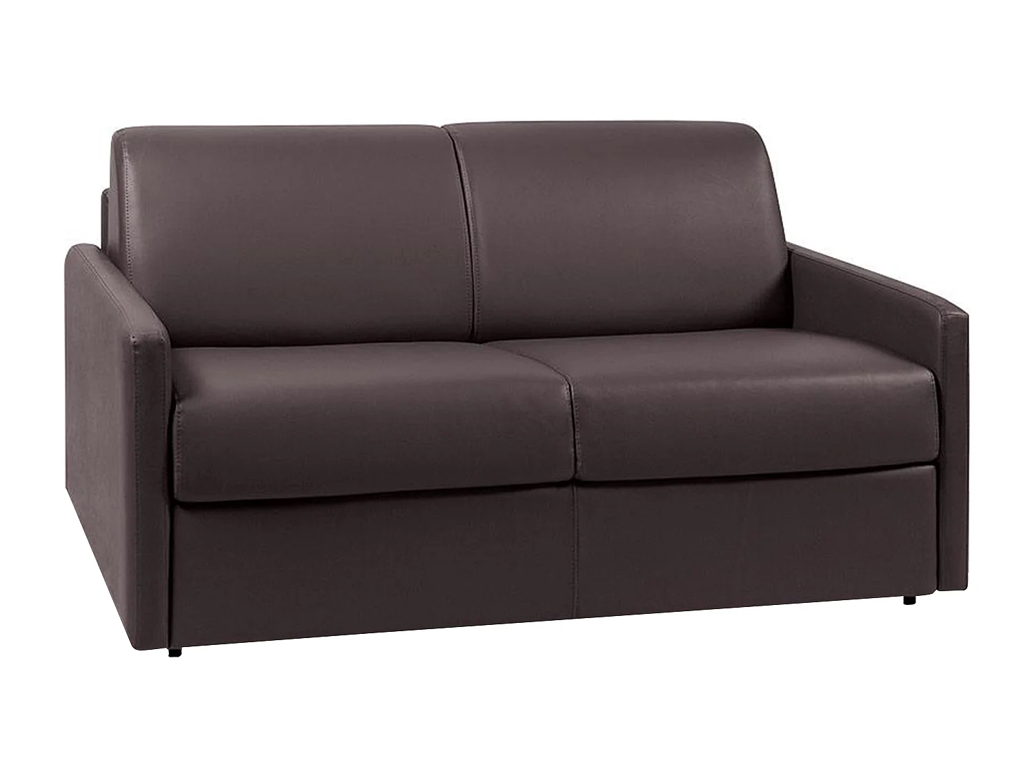 Kanapa 2-osobowa rozkładana typu express z brązowej ekoskóry z siedziskiem z pianki z pamięcią kształtu - Powierzchnia 120 cm - Materac 14 cm CALIFE 2911943 - obrazek 1
