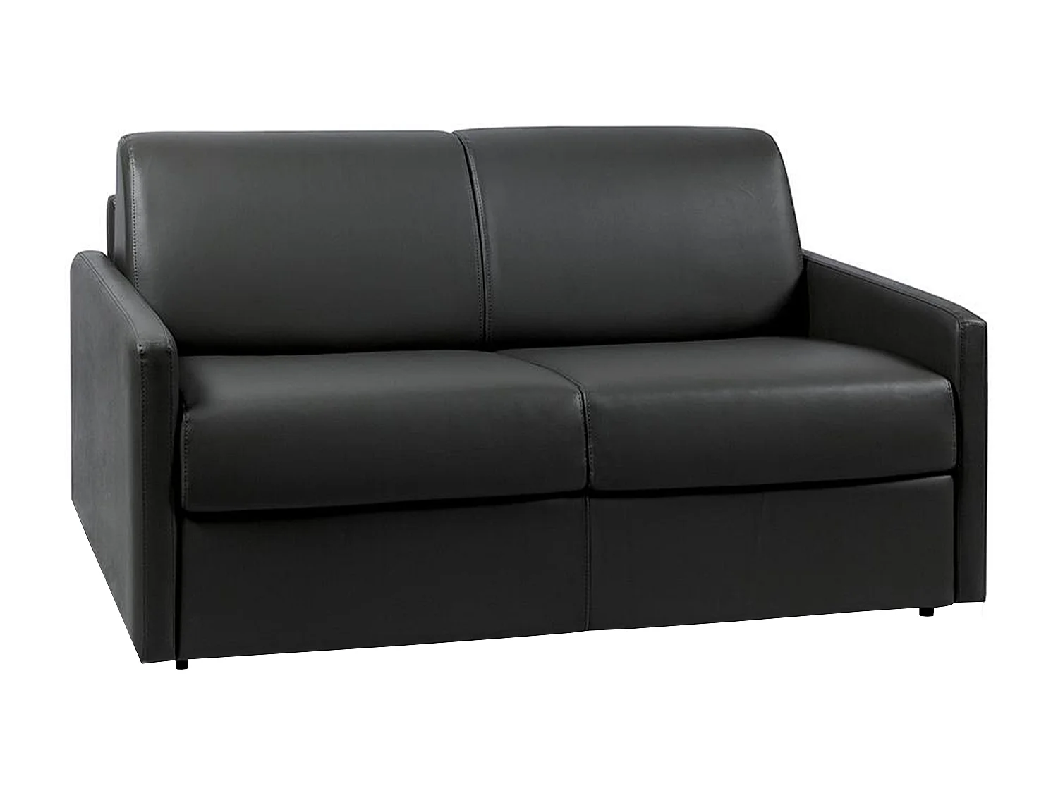 Kanapa 2-osobowa rozkładana typu express z czarnej ekoskóry z siedziskiem z pianki z pamięcią kształtu - Powierzchnia spania 120 cm - Materac 18 cm CALIFE 2911950 - obrazek 1