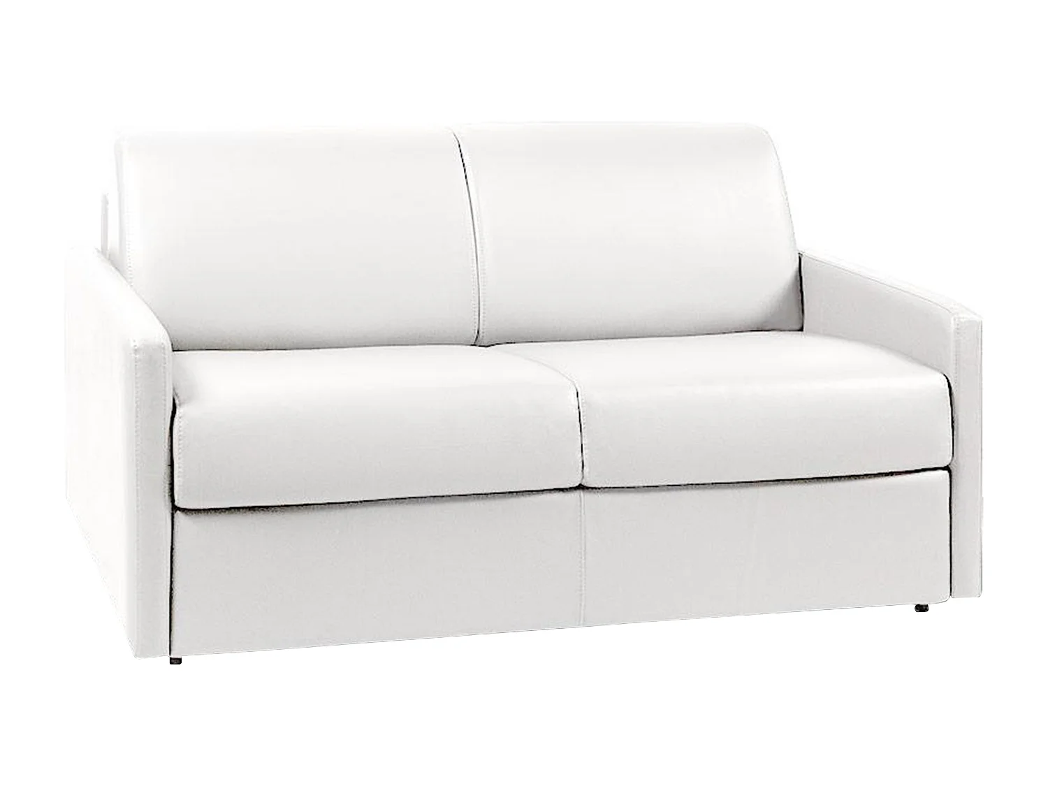 Kanapa 2-osobowa rozkładana typu express z białej ekoskóry z siedziskiem z pianki z pamięcią kształtu - Powierzchnia spania 120 cm - Materac 22 cm z pianki i z siedziskiem z pianki z pamięcią kształtu CALIFE 2911953 - obrazek 1