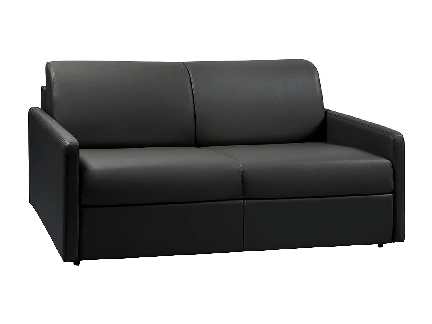Kanapa 3-osobowa rozkładana typu express z czarnej ekoskóry z siedziskiem z pianki z pamięcią kształtu - Materac na szerokich listwach 140 cm - Grubość 18 cm CALIFE 2911969 - obrazek 1