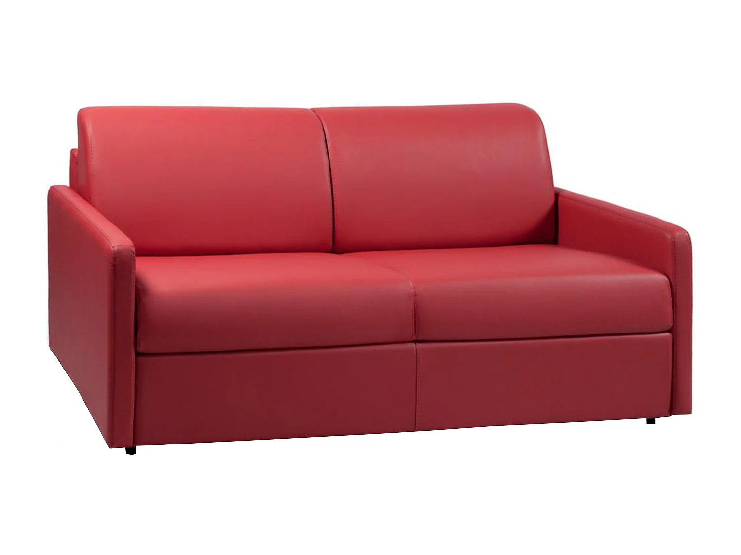 Kanapa 3-osobowa rozkładana typu express z czerwonej ekoskóry z siedziskiem z pianki z pamięcią kształtu - Powierzchnia spania 140 cm - Materac 14 cm CALIFE 2911976 - obrazek 1
