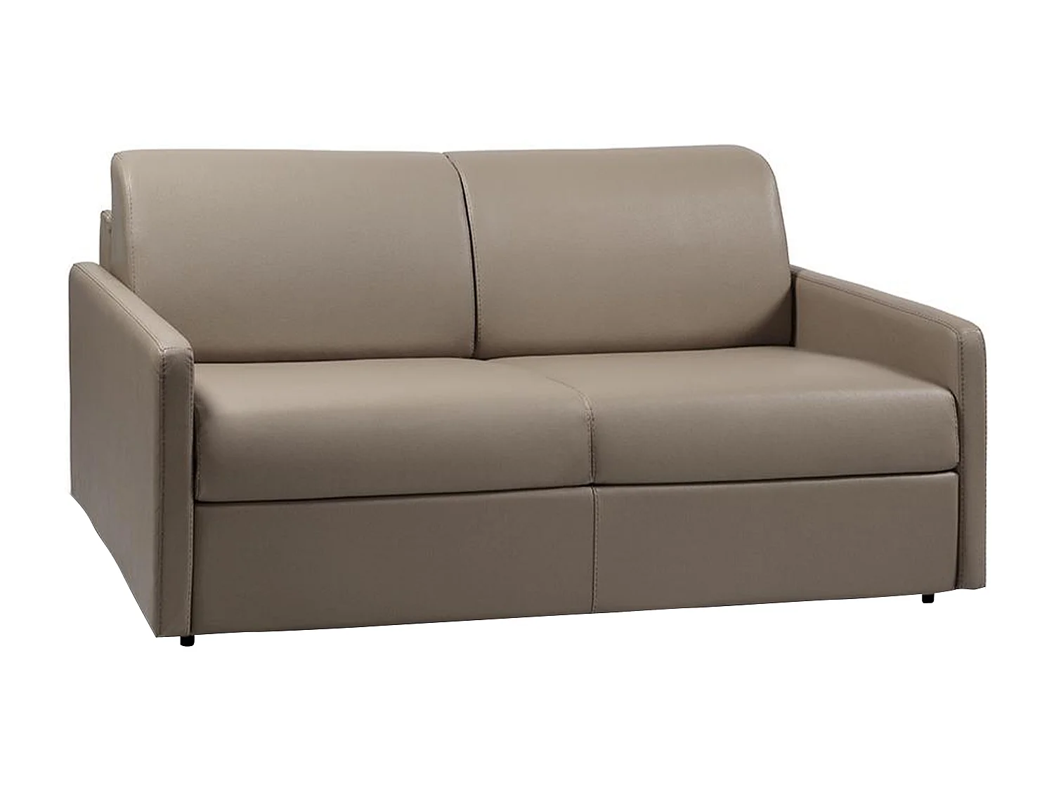Kanapa 3-osobowa rozkładana typu express z ekoskóry w kolorze taupe z siedziskiem z pianki z pamięcią kształtu - Powierzchnia spania 140 cm - Materac 18 cm CALIFE 2911983 - obrazek 1