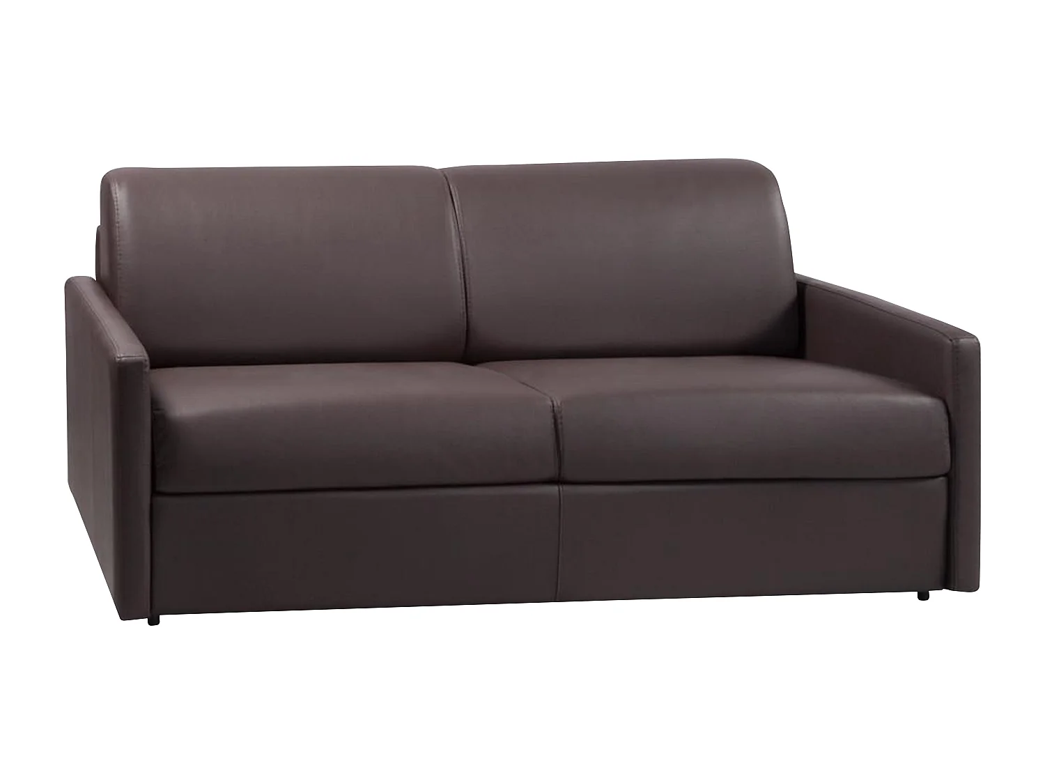 Kanapa 4-osobowa rozkładana typu express z brązowej ekoskóry z siedziskiem z pianki z pamięcią kształtu - Powierzchnia 160 cm - Materac 22 cm z siedziskiem z pianki z pamięcią kształtu CALIFE 2912016 - obrazek 1