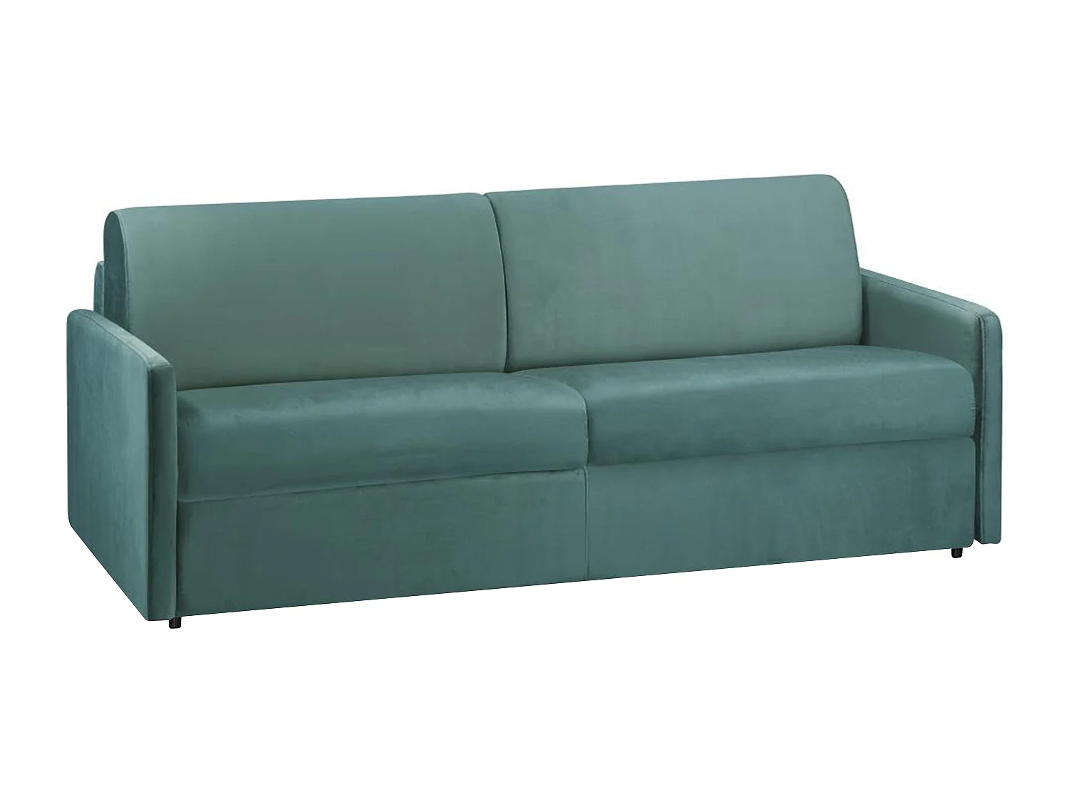 Kanapa 4-osobowa rozkładana typu express ze szmaragdowego weluru z siedziskiem z pianki z pamięcią kształtu - Powierzchnia spania 160 cm - Materac 22 cm z siedziskiem z pianki z pamięcią kształtu CALIFE 2912161 - obrazek 1