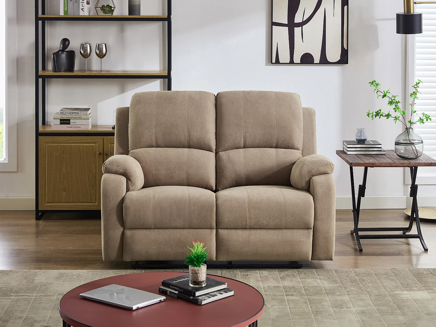 Kanapa 2-osobowa z funkcją relax z mikrofibry taupe - BRODY 1814899 - obrazek 1