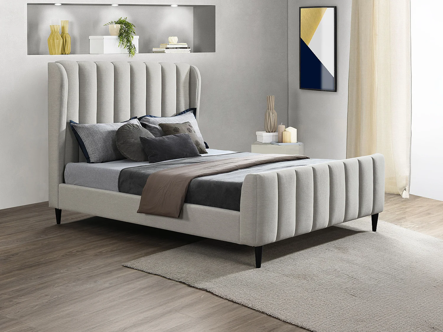 Łóżko 160 × 200 cm – Tapicerowane z pionowymi przeszyciami – Beżowe – CASAGOTI 1786897 - obrazek 1