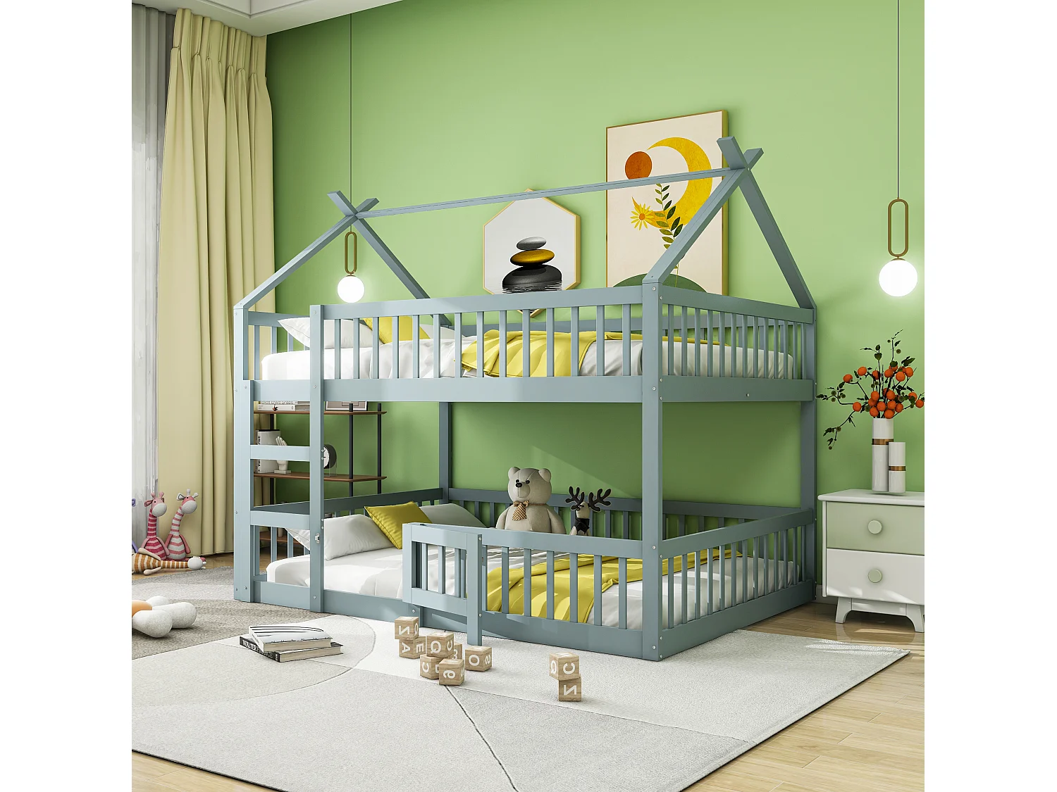 Łóżka piętrowe 2 x 140 x 200 cm z drzwiami i barierkami – Drewno MDF – Stelaż listwowy – Szary 3275953