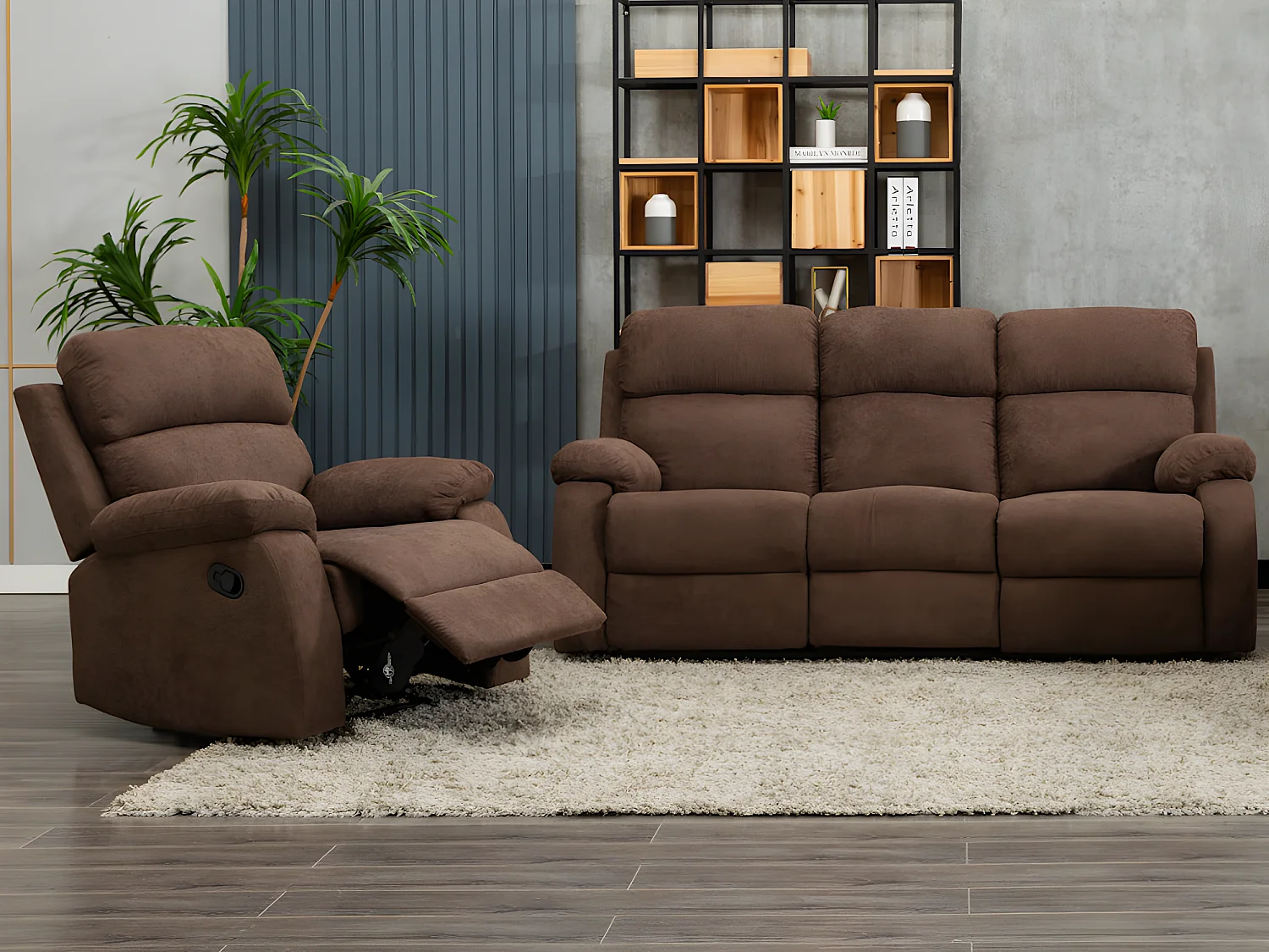 Kanapy 3+1-osobowa TOLZANO z tkaniny, z manualną funkcją relax – kolor brązowy 120801 - obrazek 1