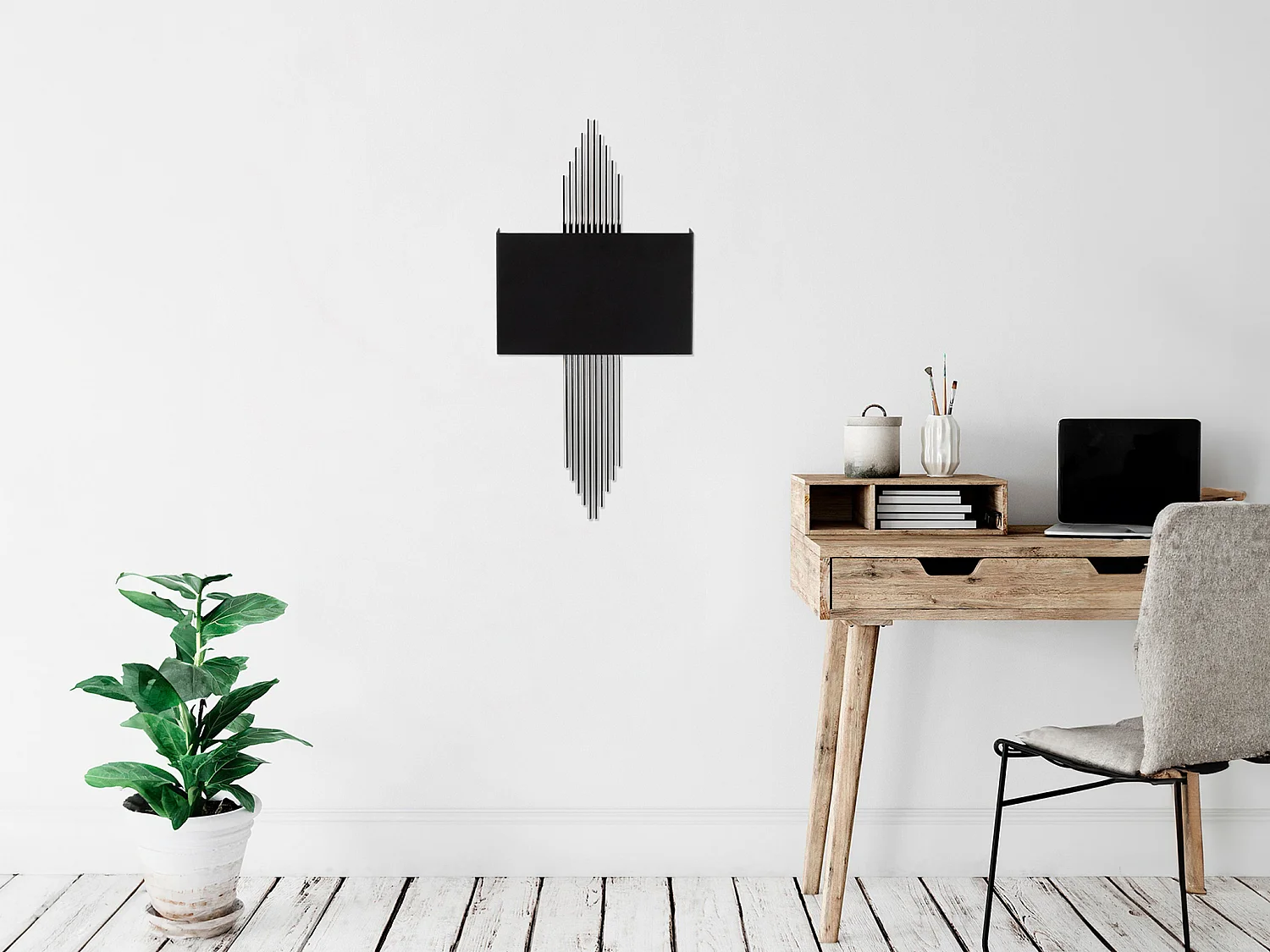 Kinkiet metalowy w stylu art deco czarny i srebrny - szer. 22 x wys. 75 cm - SANGARIUS 3260867 - obrazek 1