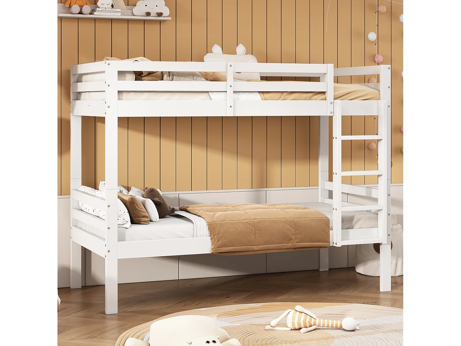 Łóżka piętrowe 2 x 90 x 200 cm z drabinką – drewno sosnowe – kolor biały 3351721