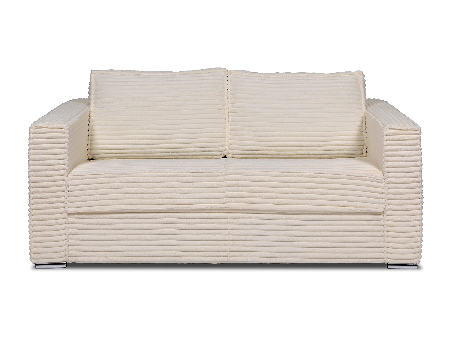 Kanapa 3-osobowa rozkładana typu express z beżowego szeroko prążkowanego sztruksu - Miejsce do spania 140 cm - Materac 14 cm - LORETO 3147446 - obrazek 1