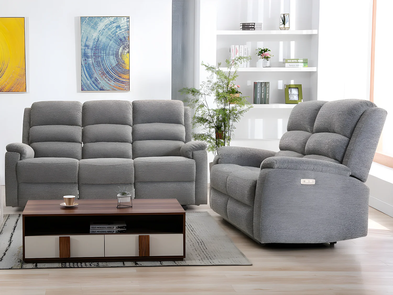 Kanapa 3+2 z tkaniny z elektryczną funkcją relax NEVERS - Szara 122265 - obrazek 1
