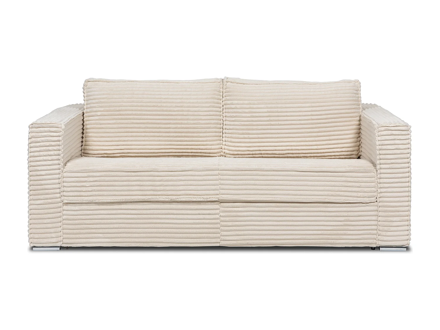 Kanapa 4-osobowa rozkładana typu express z beżowego szeroko prążkowanego sztruksu – Miejsce do spania z szerokimi listewkami 160 cm – Materac 14 cm – LORETO 3296707