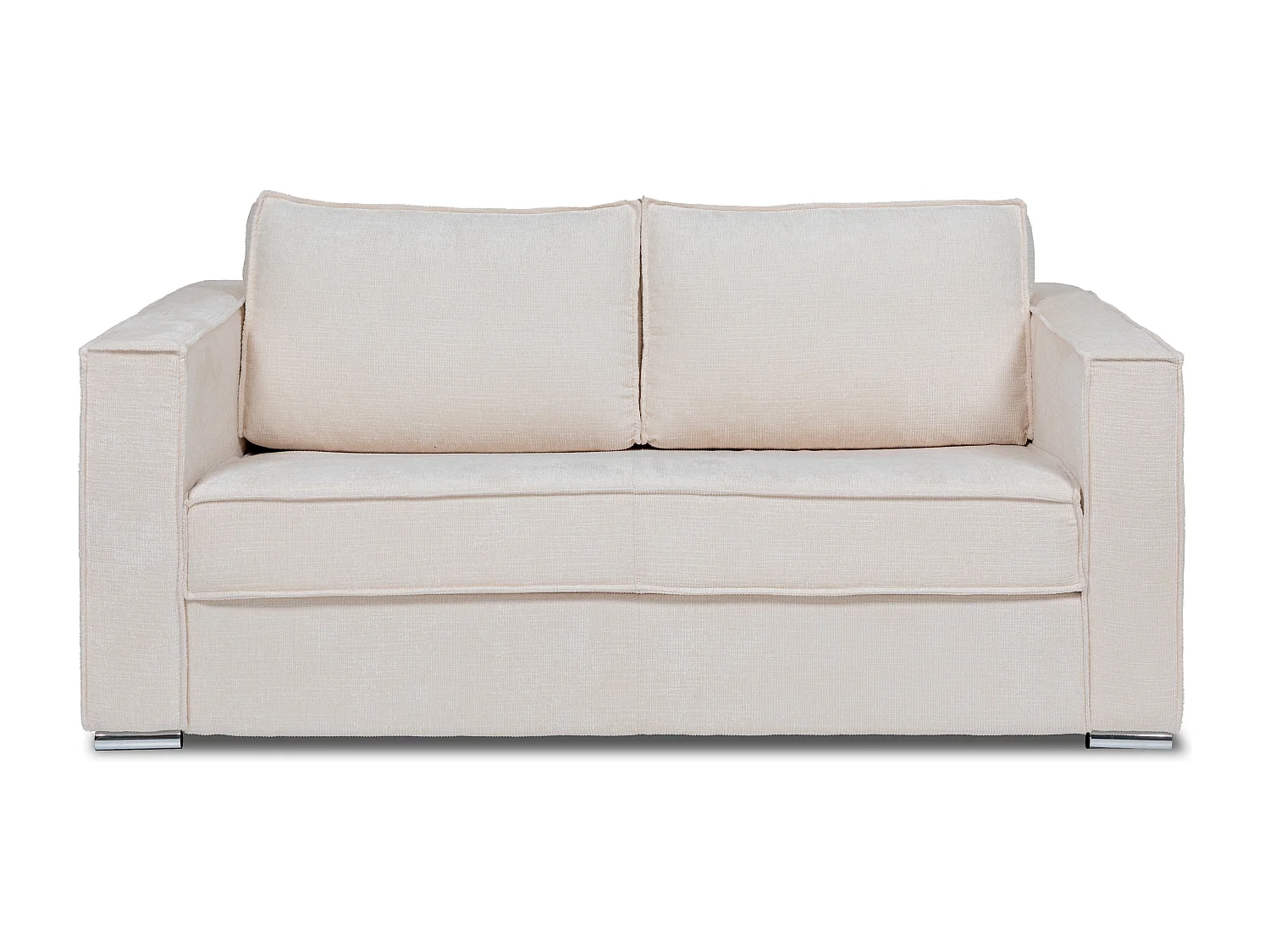 Kanapa 3-osobowa rozkładana typu express z beżową szenilową tapicerką – Miejsce do spania z szerokimi listewkami 140 cm – Materac 22 cm z pamięcią kształtu – LORETO 3296676
