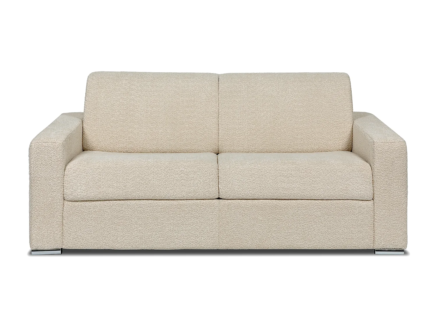 Kanapa 3-osobowa rozkładana typu express z beżowej tkaniny bouclette - Miejsce do spania z szerokimi listewkami 140 cm - Materac 14 cm - CALITO 3295387 - obrazek 1