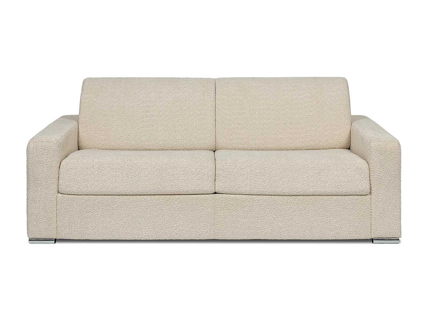 Kanapa 4-osobowa rozkładana typu express z beżowej bukli - Miejsce do spania z szerokimi listewkami 160 cm - Materac 18 cm - CALITO 3295409 - obrazek 1
