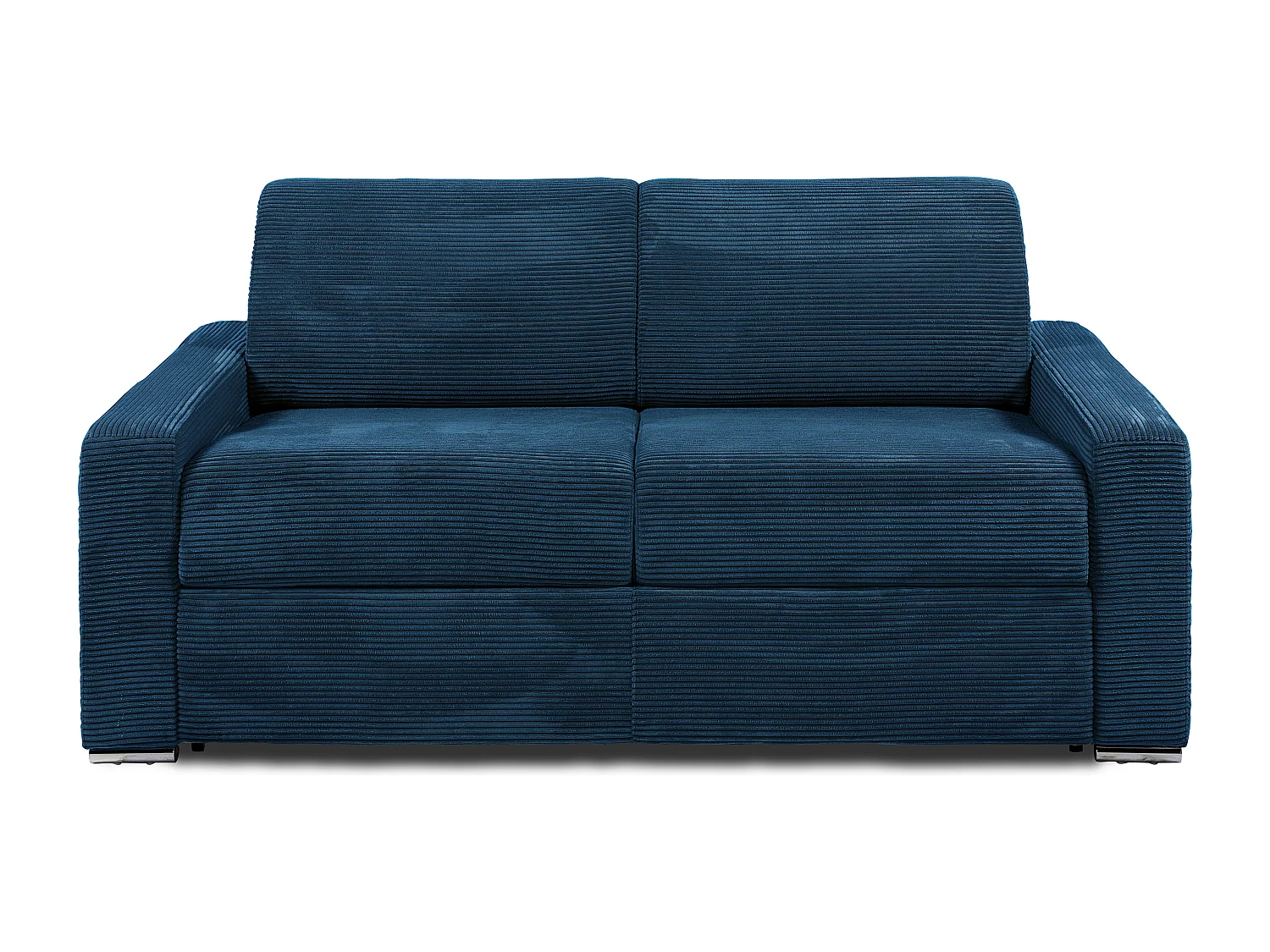 Kanapa 3-osobowa rozkładana typu express z niebieskiego sztruksu - Miejsce do spania z szerokimi listewkami 140 cm - Materac 18 cm - CALITO 3295394 - obrazek 1