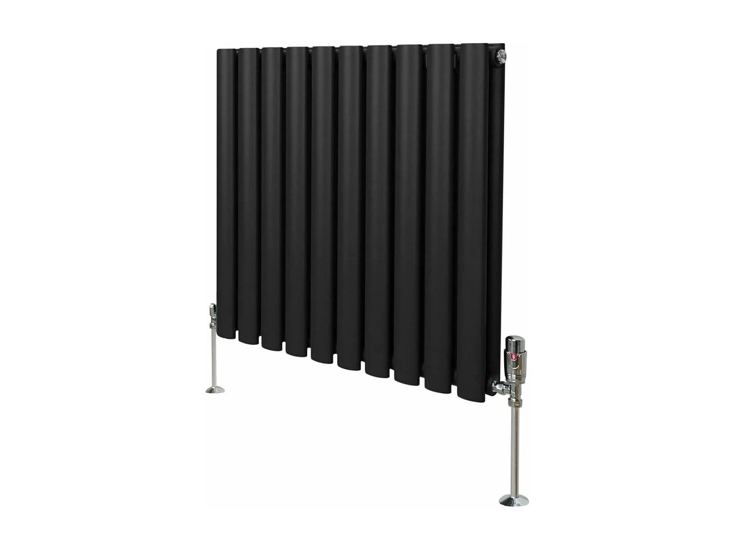 Grzejnik kolumnowy owalny i zawory - 600 mm x 600 mm - czarny 3486069 - obrazek 1