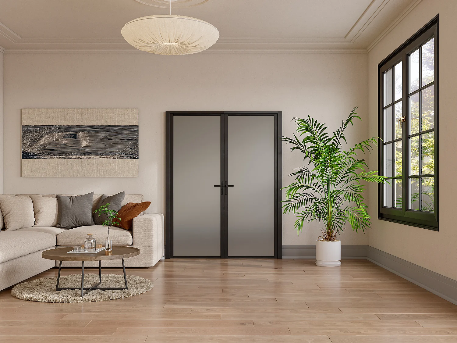 Drzwi kompletne 2-skrzydłowe dwustronne z aluminium i matowego szkła hartowanego – 2 x wys. 204 x szer. 83 cm – Czarny – LOXTON 3277451