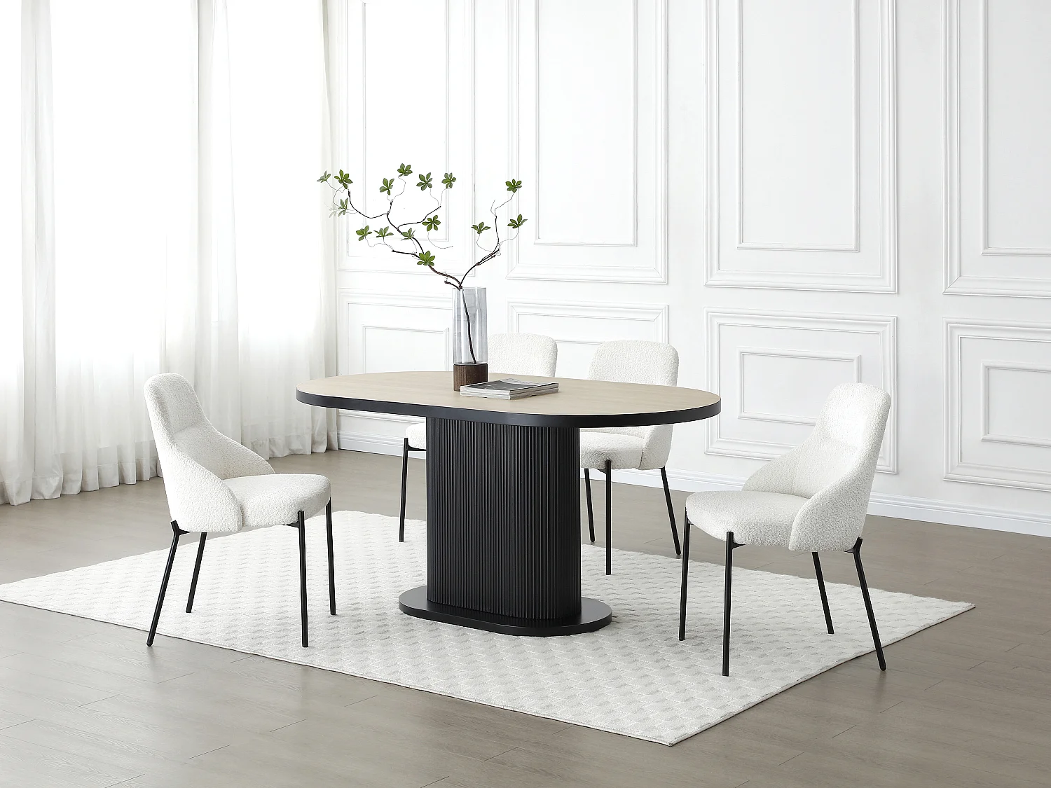 Stół do jadalni dla 6 osób z MDF – Naturalny i Czarny – CALIENO 1796333