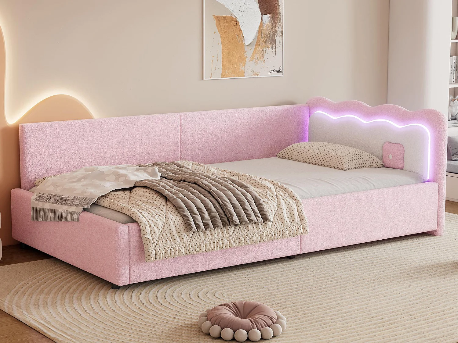 Łóżko banquette 90x200cm z LED i stelażem na listwy - Różowe 3599748 - obrazek 1
