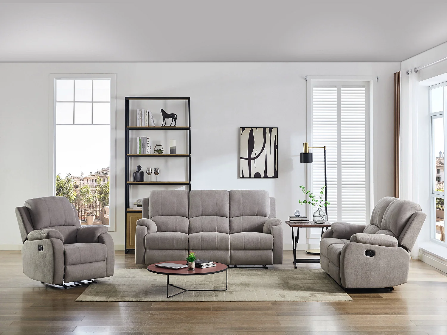 Kanapa 3-osobowa i 2-osobowa z funkcją relax z jasnoszarej mikrofibry - BRODY 3253992 - obrazek 1