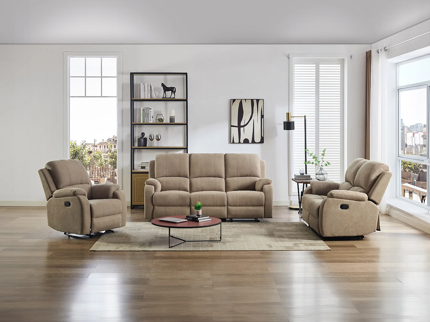 Kanapa 3-osobowa i fotel z funkcją relax z mikrofibry taupe - BRODY 3253997 - obrazek 1