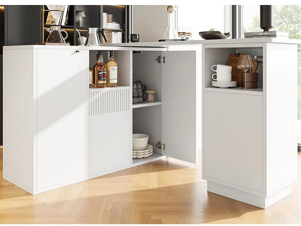 Bufet, obrotowy mebel barowy – z wielofunkcyjnym schowkiem – MDF – Biały 3634134
