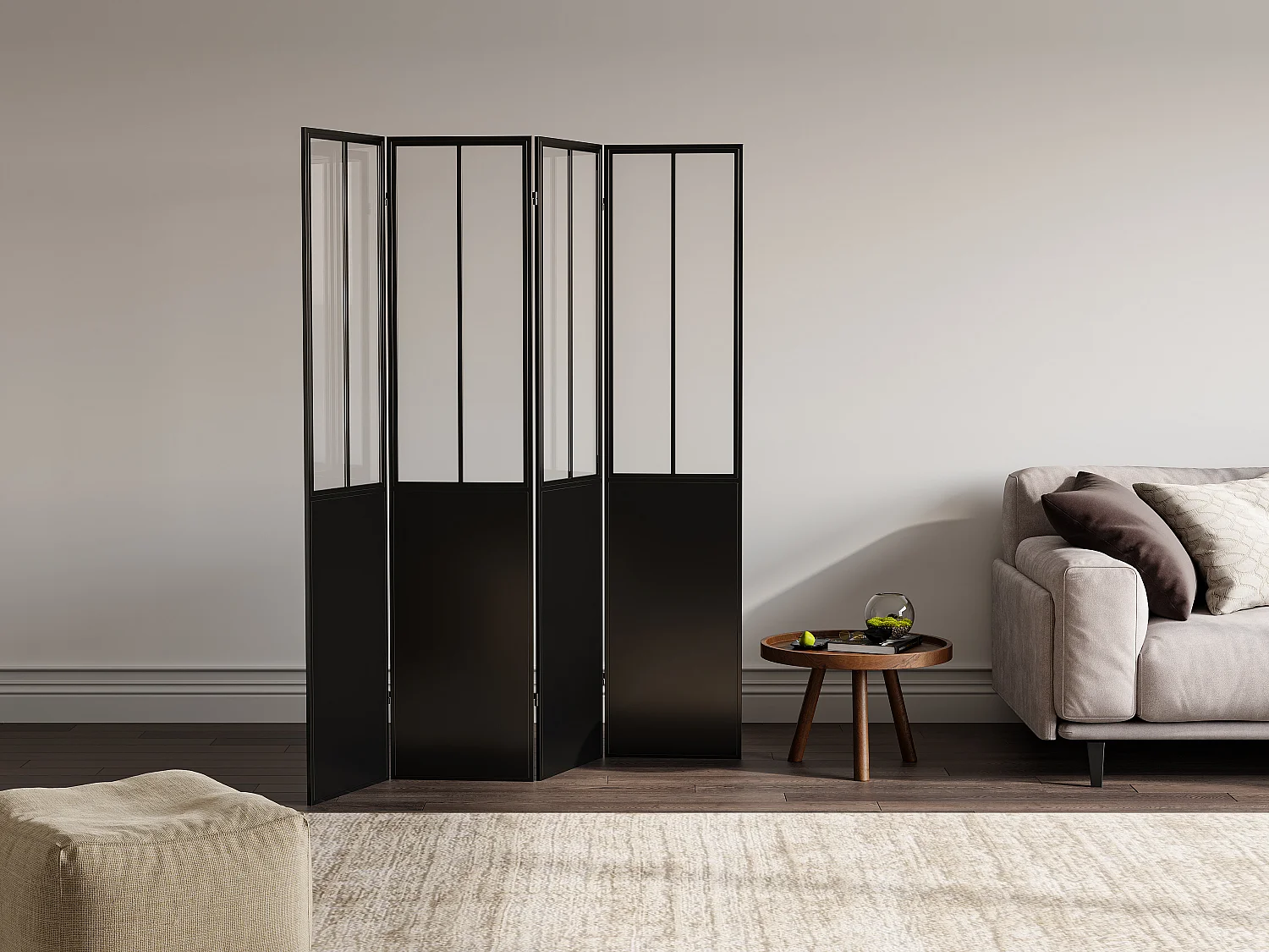 Parawan industrialny z metalu 4-skrzydłowy - szer. 160 x wys. 178 cm - Czarny - KALEVI 2747243 - obrazek 1