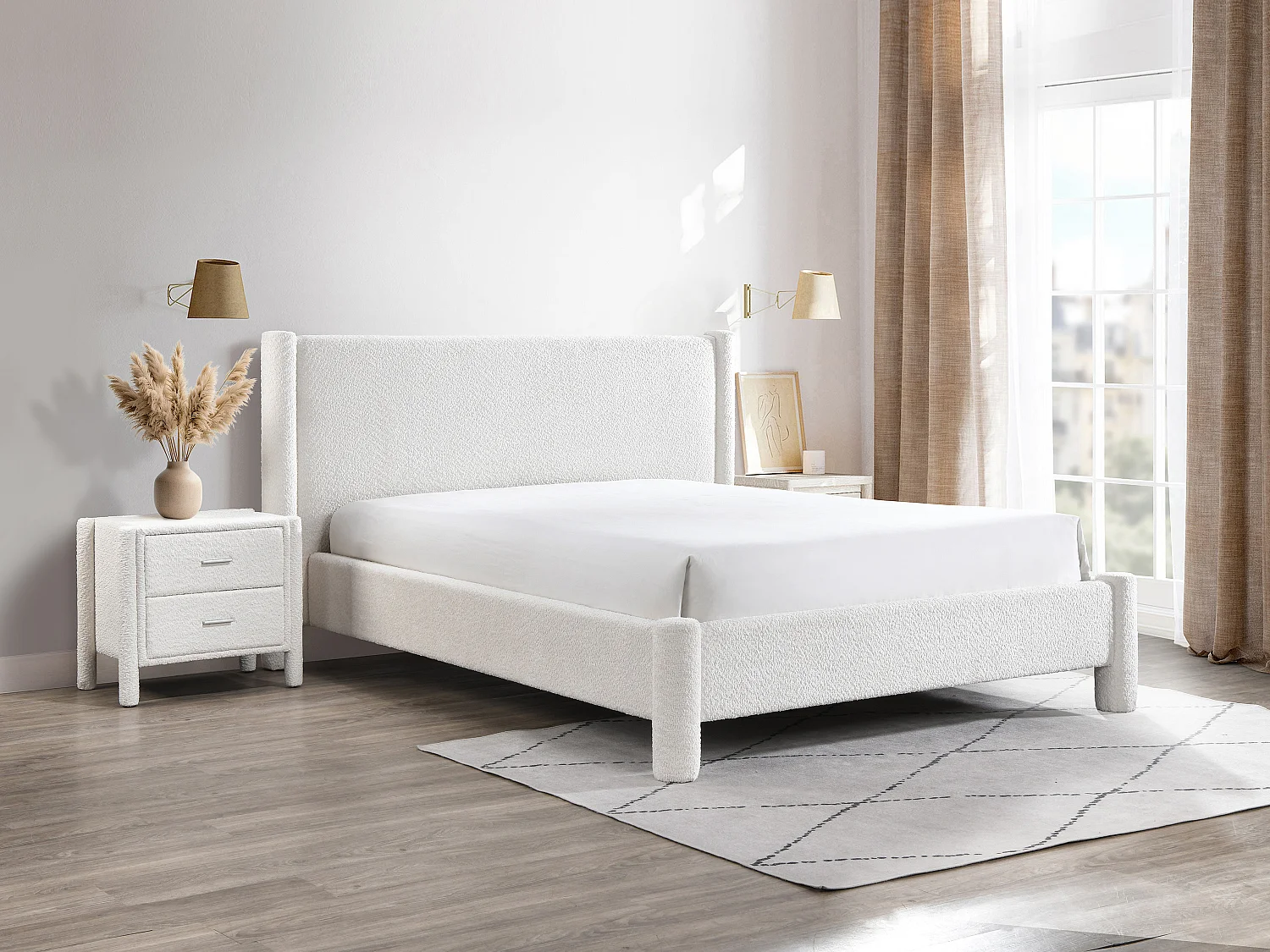 Łóżko 180 x 200 cm – Bukla – Biały + Materac – CONOMO 3685471