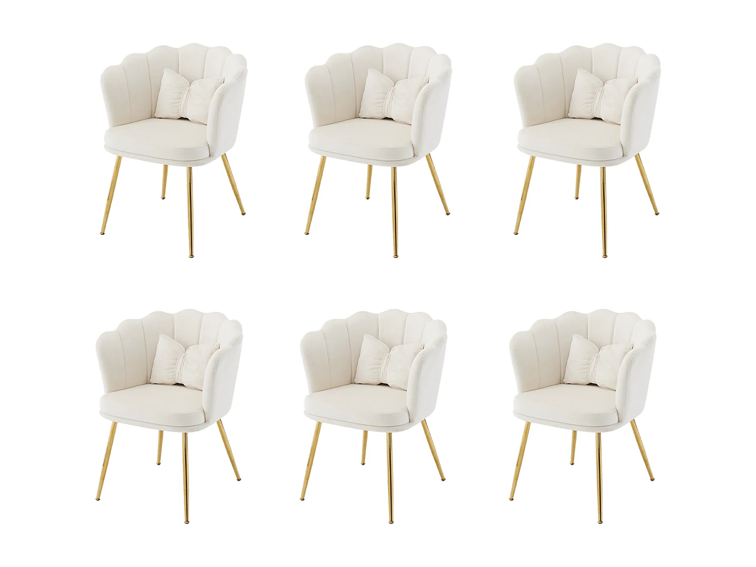 Conjunto de 6 cadeiras de veludo para sala de jantar – 62 x 54,5 x 77 cm – com encosto – Pernas de metal – Bege 3686077