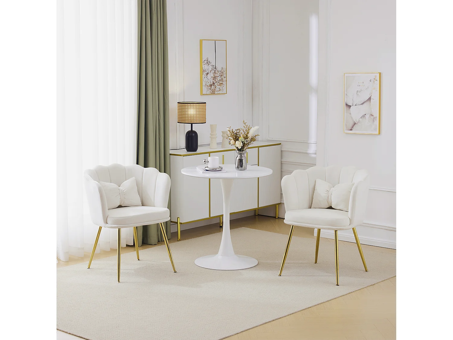 Conjunto de 2 cadeiras de veludo para sala de jantar – 62 x 54,5 x 77 cm – com encosto – Pernas de metal – Bege 3686079