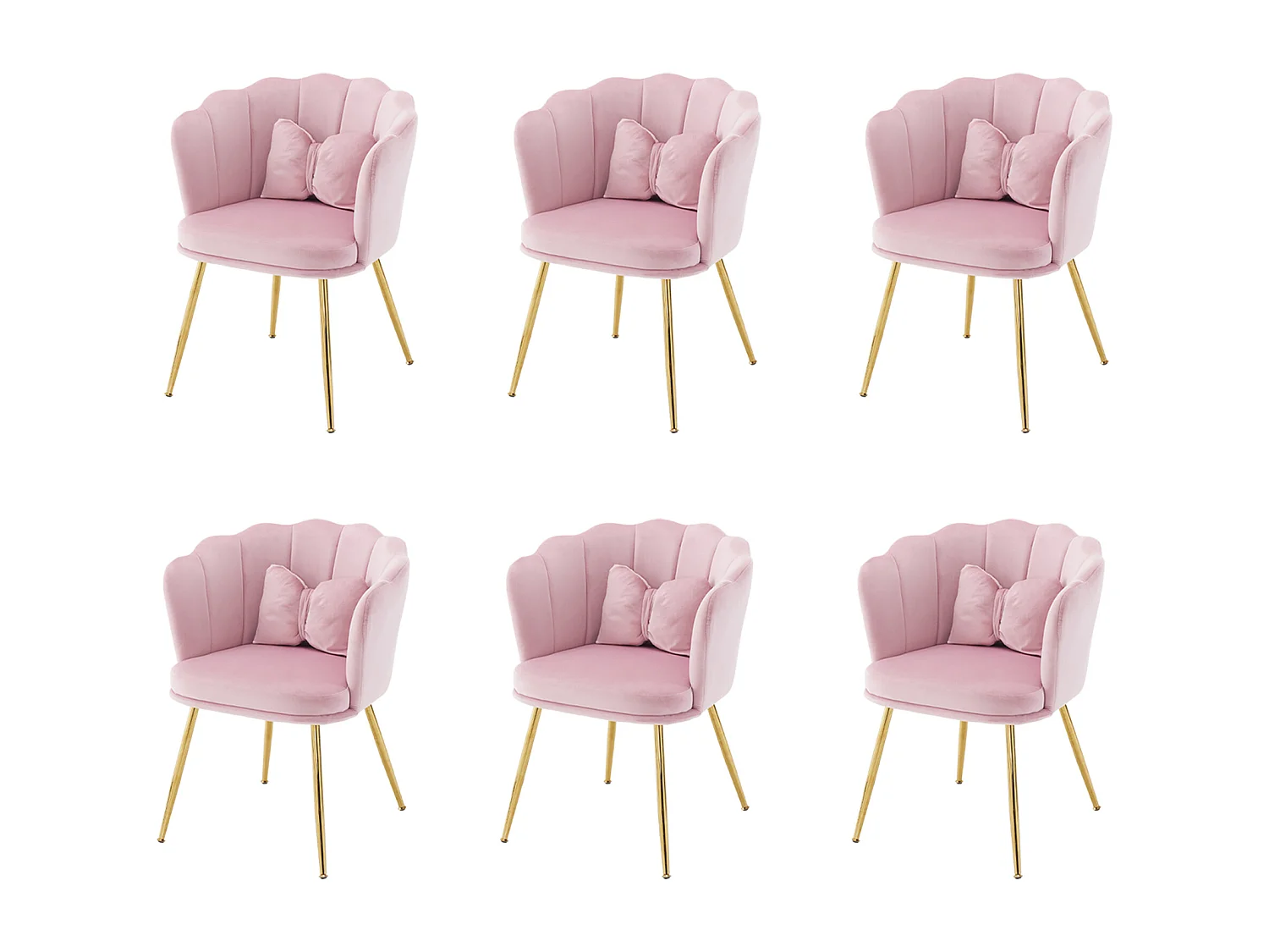 Conjunto de 6 cadeiras de veludo para sala de jantar – 62 x 54,5 x 77 cm – com encosto – Pernas de metal – rosa 3686082