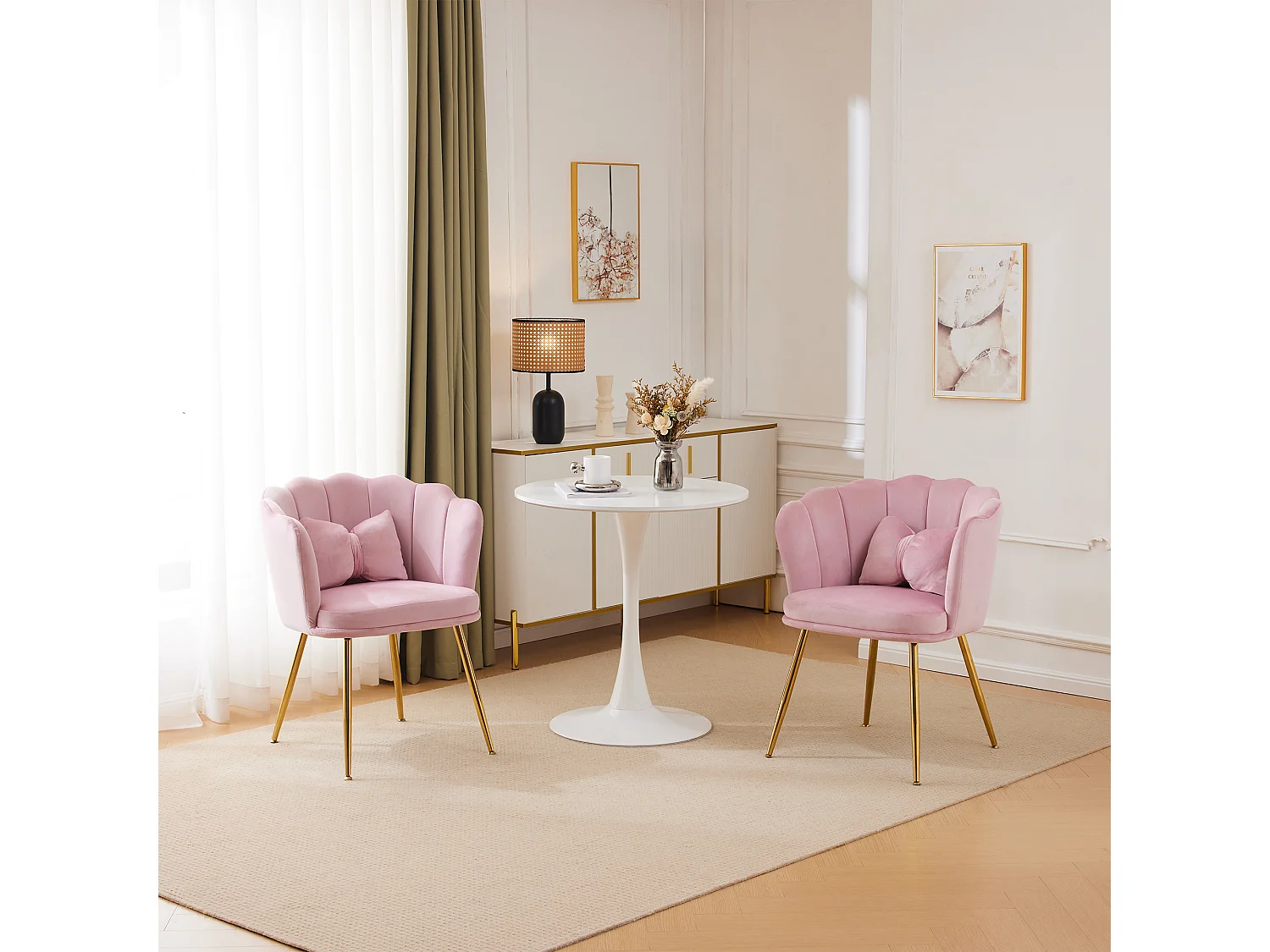 Conjunto de 2 cadeiras de veludo para sala de jantar – 62 x 54,5 x 77 cm – com encosto – Pernas de metal – rosa 3686081